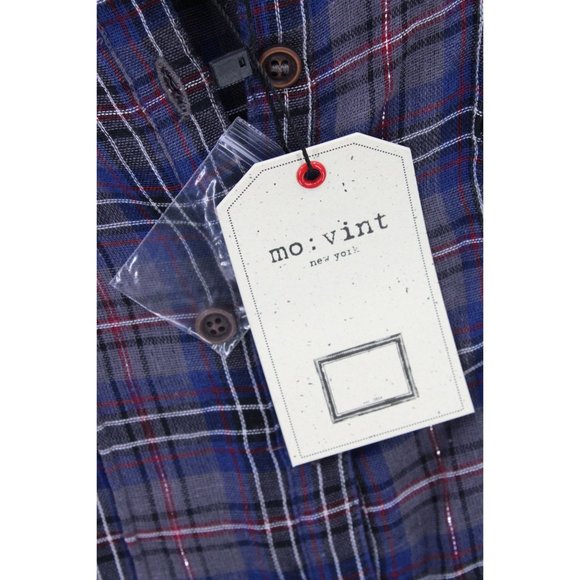 Mo:vint By Anthropologie Shirt Women Purple Plaid Button Down 3/4 Sleeve Small S - Picture 6 of 10